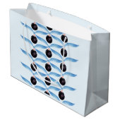 Elegant Blue Ribbon and Black Ornament Gift Bag Groot Cadeauzakje (Achterkant Gekanteld)