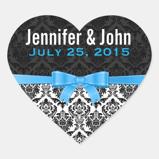 Elegant Blue Ribbon Black & White Damkers 2 Hart Sticker (Voorkant)