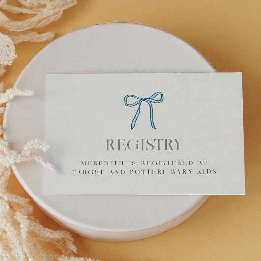 Elegant Blue Ribbon Bow Registry Baby shower Informatiekaartje