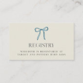 Elegant Blue Ribbon Bow Registry Baby shower Informatiekaartje (Voorkant)