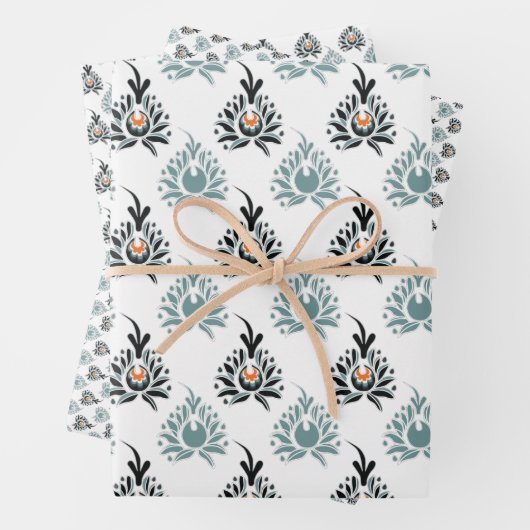 Elegant Blue Roos Floral Pattern Inpakpapier Vel (In situ)