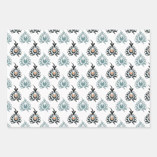 Elegant Blue Roos Floral Pattern Inpakpapier Vel (Voorkant)