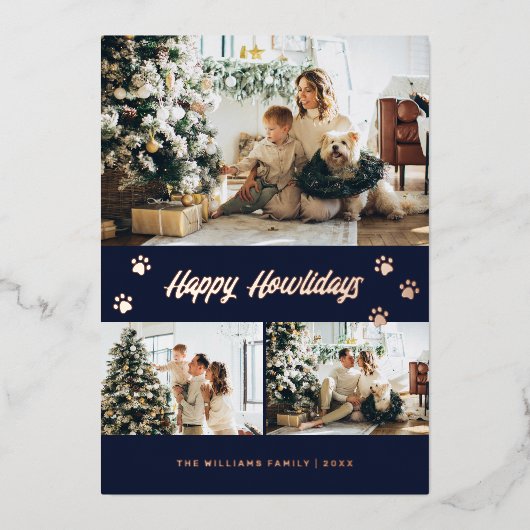 Elegant Blue Roos Gold Photo Happy Howlidays Folie Feestdagenkaart (Voorkant)