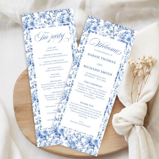 Elegant Blue Roses French Toile Wedding Program Programma