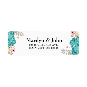 Elegant Blue roze beige Waterverf Flowers Etiket