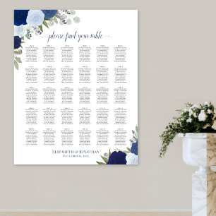 Elegant Blue Rozen 30 Tafel Wedding Seating Chart Poster
