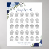 Elegant Blue Rozen 30 Tafel Wedding Seating Chart Poster (Voorkant)