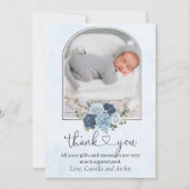 Elegant Blue Rozen Greenery Baptism Christening Bedankkaart (Voorkant)