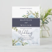 Elegant Blue Rozen Wedding Kaart (Staand voorkant)