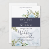 Elegant Blue Rozen Wedding Kaart (Voorkant / Achterkant)