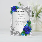 Elegant Blue Rozen Wedding Save the Date Kaart (Staand voorkant)