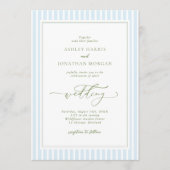 Elegant Blue & Sage Striped Wedding Invitation (Devant)