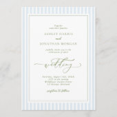 Elegant Blue & Sage Striped Wedding Invitation (Devant)