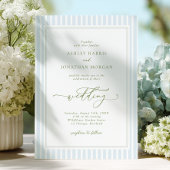 Elegant Blue & Sage Striped Wedding Invitation Kaart