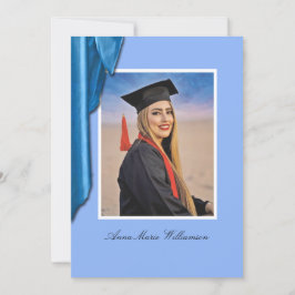 Elegant Blue Satin Grad Party Invitation Kaart