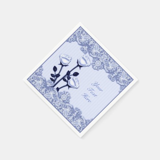 Elegant Blue Satin Rozen en Lace Napkins Servet (Hoek)