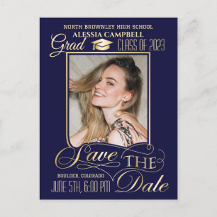 Elegant Blue Save the Date Afstuderen Briefkaart