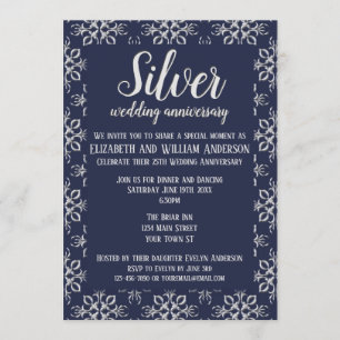 Elegant Blue Silver 25th Jubileum Invitation Kaart