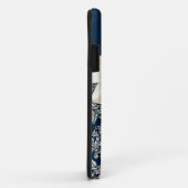 Elegant Blue Silver Damask Diamond Bow Monogrammed Case-Mate iPhone Case (Achterkant/rechts)