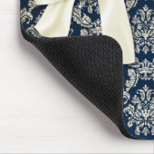 Elegant Blue Silver Damask Diamond Bow Monogrammed Muismat (Hoek)