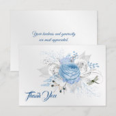 Elegant Blue Silver Dragonfly Floral Bedankkaart (Voorkant / Achterkant)
