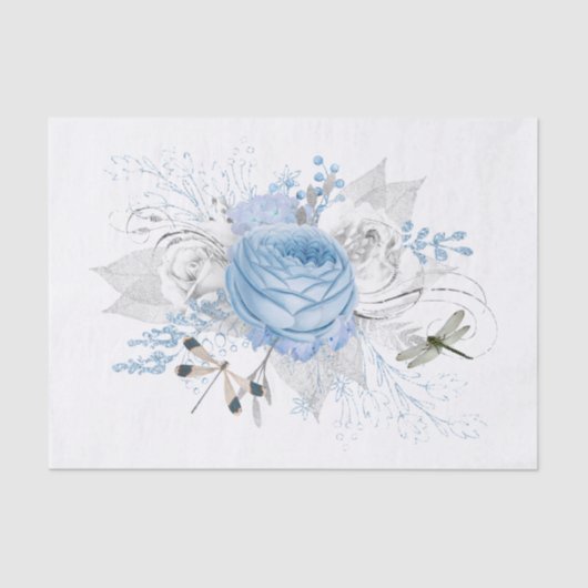 Elegant Blue Silver Dragonfly Floral Tissuepapier (Voorkant)