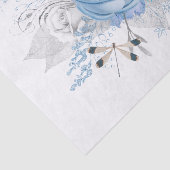 Elegant Blue Silver Dragonfly Floral Tissuepapier (Detail)