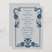 Elegant Blue Silver Floral Swirls Wedding Invite Kaart (Voorkant / Achterkant)