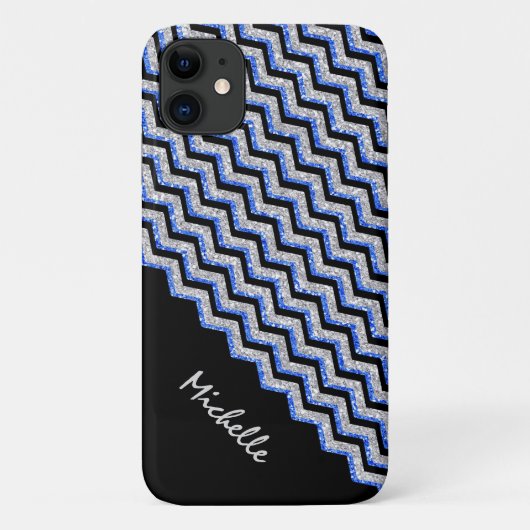Elegant Blue Silver Glitter Chevron - Gepersonalis Case-Mate iPhone Case (Achterkant)