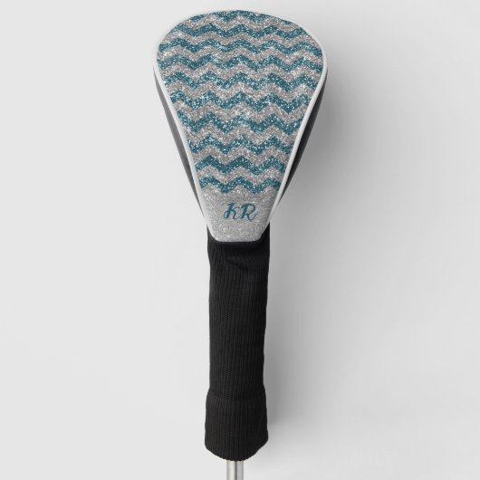 Elegant Blue Silver Glitter Chevron Zig Zag Golfheadcover (Voorkant)