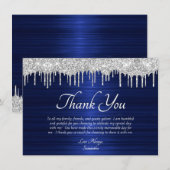 Elegant Blue Silver Glitter Drip Birthday Bedankkaart (Voorkant / Achterkant)