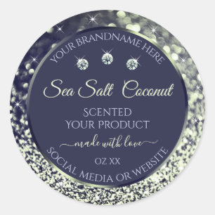 Elegant Blue Silver Glitter Product Labels juwelen