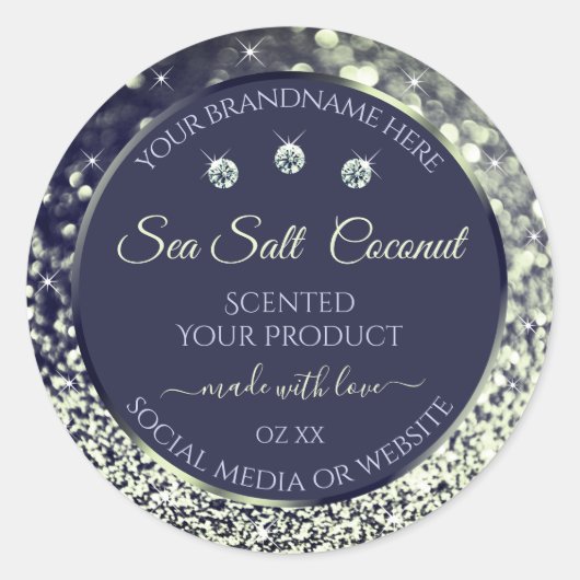 Elegant Blue Silver Glitter Product Labels juwelen (Voorkant)