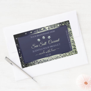 Elegant Blue Silver Glitter Product Labels juwelen