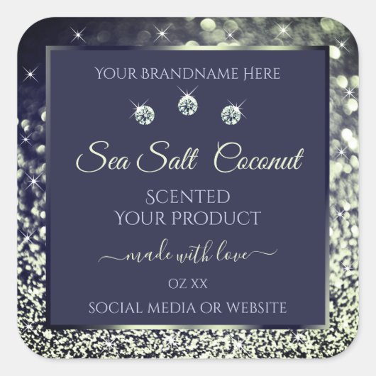 Elegant Blue Silver Glitter Product Labels juwelen (Voorkant)