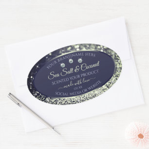 Elegant Blue Silver Glitter Product Labels juwelen