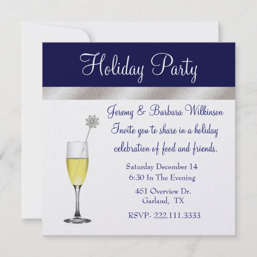 Elégant Blue & Silver Holiday Party Invitation (Devant)