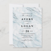 Elegant Blue & Silver Marble & Glitter Wedding Kaart (Voorkant)