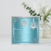 Elegant Blue & Silver Masquerade 21st Invite Kaart (Staand voorkant)