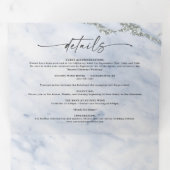 Elegant Blue & Silver Metallic Marble Wedding Drieluik Uitnodiging (Binnenzijde eerst)