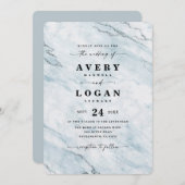 Elegant Blue & Silver Metallic Marble Wedding Kaart (Voorkant / Achterkant)