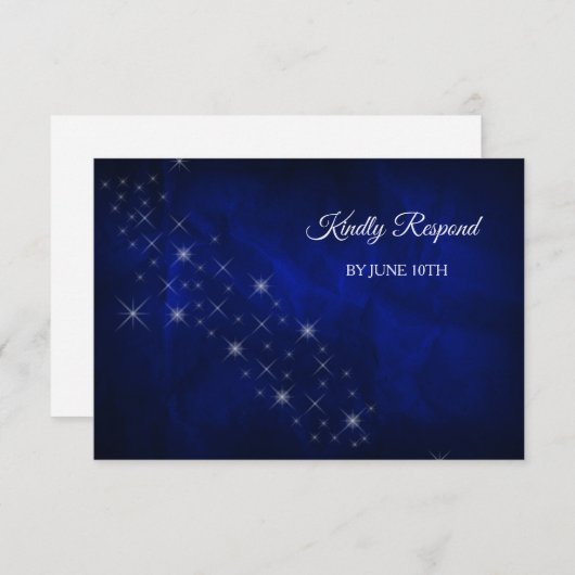 Elégant Blue Silver Star Wedding RSVP (Devant / Derrière)