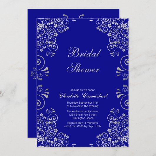 Elegant Blue Silver Swirl Script Vrijgezellenfeest Kaart (Voorkant / Achterkant)