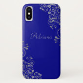 Elegant Blue Silver Swirls Custom Script Case-Mate iPhone Case (Achterkant)
