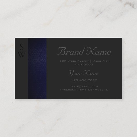 Elegant Blue Snake Pattern Dark Grey met Monogram Visitekaartje (Achterkant)