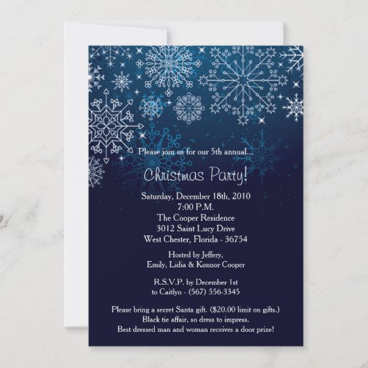 Élégant Blue Snowflake Noël Fête Invitation (Devant)