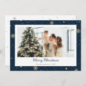 Elegant Blue Snowflake Photo Merry kerstKaarten Feestdagenkaart (Voorkant / Achterkant)