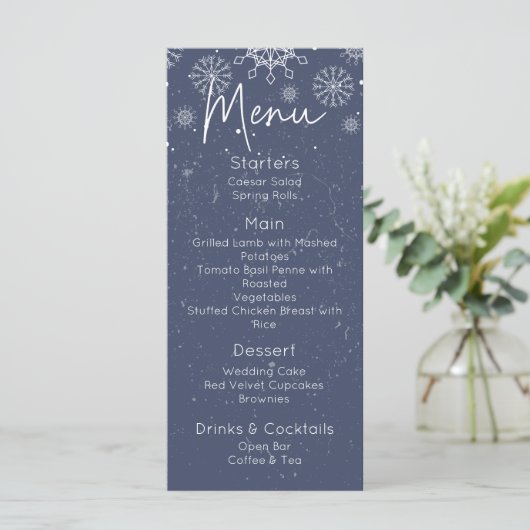 Elegant Blue Snowflake Winter Met huwelijk menu (Staand voorkant)