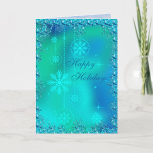 Elegant Blue Snowflakes & Sequins Kerstmis Feestdagen Kaart