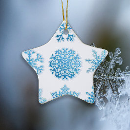 Elegant Blue Snowflakes White Kerstmis Keramisch Ornament